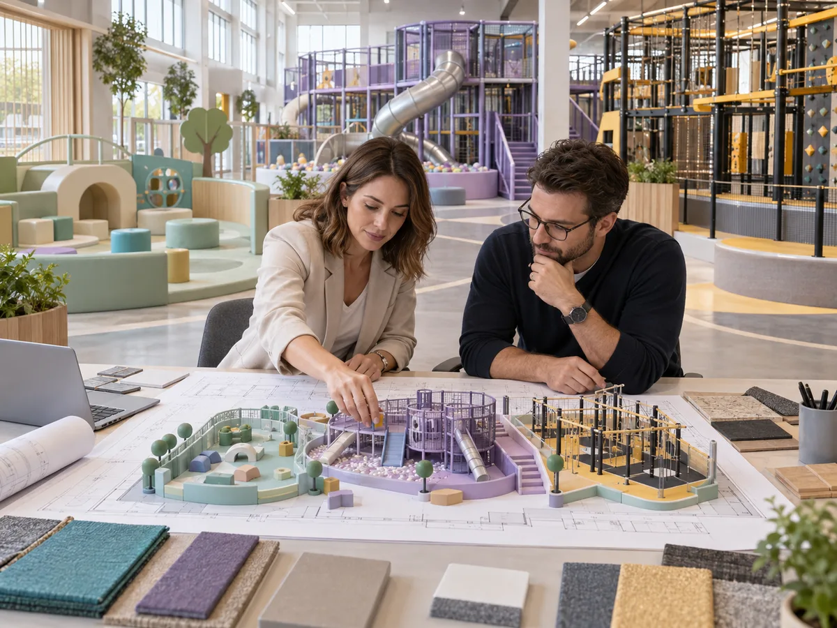 Indoor playground designer and operator planning toddler, junior, and challenge age zones